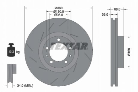 Диск тормозной (передний) Porsche Panamera 09-16 (R) (360x36) PRO+ TEXTAR 92214005