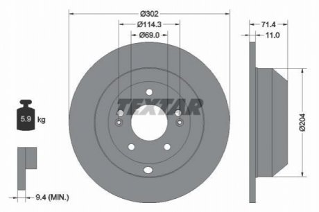 Диск тормозной (задний) Hyundai Santa Fe/Kia Sorento 10- (302x11) PRO TEXTAR 92223403 (фото 1)