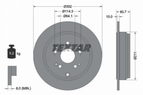 Диск тормозной (задний) Honda CR-V IV 12-16 (302x10) PRO TEXTAR 92227203