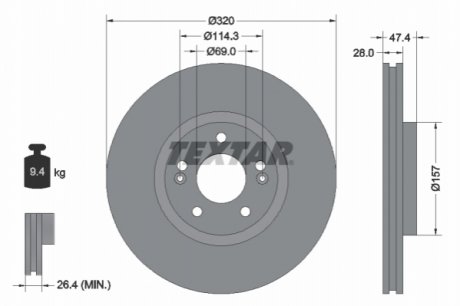 Диск тормозной (передний) Hyundai i40/ix35 11-/Kia Ceed 12- (320x28) PRO+ TEXTAR 92237805 (фото 1)