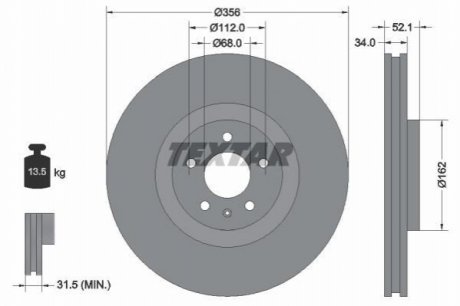 Диск тормозной (передний) Audi A6/A7 Sportback 10- (356х34) PRO+ TEXTAR 92238205