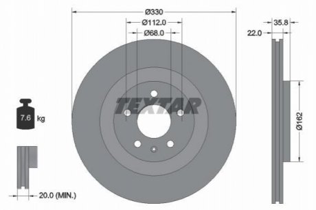 Диск тормозной (задний) Audi A6/A7 Sportback 10- (330x22) PRO+ TEXTAR 92238305 (фото 1)