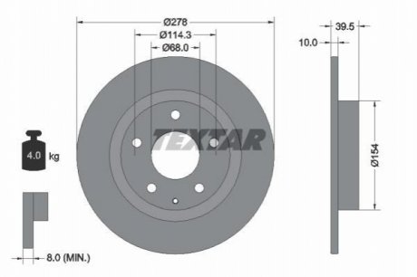 Диск тормозной (задний) Mazda 6 12- (278x10) PRO TEXTAR 92254703 (фото 1)