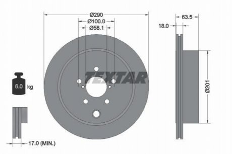 Диск тормозной (задний) Subaru Outback/Impreza 07- (290x18) PRO TEXTAR 92270903 (фото 1)