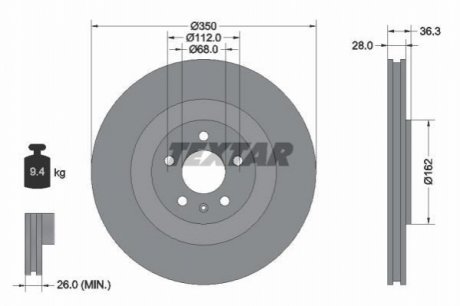 Диск тормозной (задний) Audi A6/A7/A8/Q7/Q8 15- (350x28) PRO TEXTAR 92290405 (фото 1)