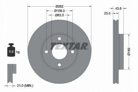 Диск тормозной (передний) Ford Fiesta VII 17- (262х21) PRO TEXTAR 92292703 (фото 1)