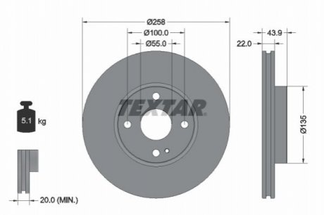 Диск тормозной (передний) Mazda 2 14-/MX-5 15- (258x22) PRO TEXTAR 92300903