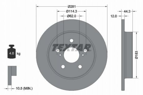 Диск гальмівний (задній) Toyota Camry 2.0-3.5 16V 17- (281x12) PRO TEXTAR 92301403 (фото 1)