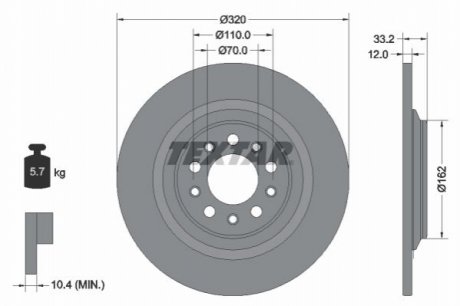 Диск тормозной (задний) Jeep Cherokee 2.0-3.2 13- (320x12) PRO TEXTAR 92304103 (фото 1)