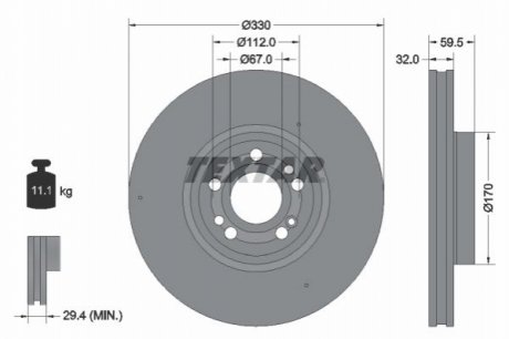 Диск тормозной (передний) MB GLE (V167) 18- (330x32) PRO+ TEXTAR 92307105