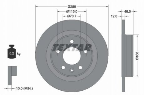 Диск тормозной (задний) Opel Insignia B 1.5-2.0CDTi 17- (288x12) PRO TEXTAR 92314603 (фото 1)