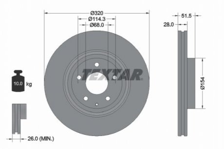 Диск гальмівний (передній) Mazda 6/CX-5/CX-9 17- (320x28) PRO TEXTAR 92315203 (фото 1)