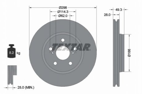 Диск тормозной (передний) Toyota C-HR 16- (298x28) PRO TEXTAR 92315703