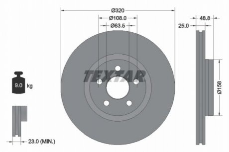 Диск тормозной (передний) Ford Transit Connect 1.5 EcoBlue 15- (320x25) PRO TEXTAR 92326103 (фото 1)