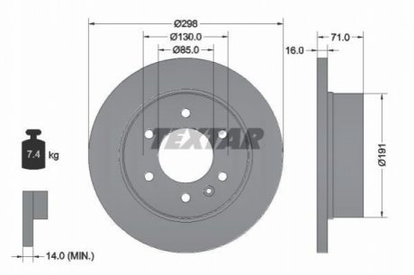 Диск тормозной (задний) MB Sprinter 208-319 06- (298x16) PRO TEXTAR 93143303 (фото 1)