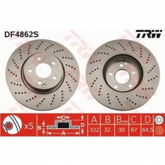 Тормозной диск TRW DF4862S (фото 1)
