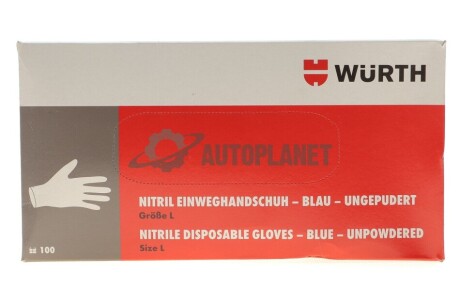 Рукавиці захисні одноразові нітрил, блакитні, без пудри, р.L {арт. 089947002} Wurth 089947002/100 (фото 1)