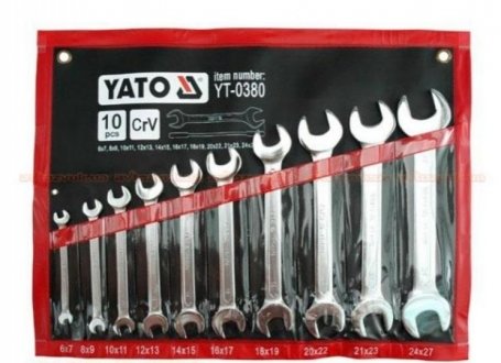 Набор рожковых ключей 10шт. (размеры: от 6мм до 27мм) YATO YT-0380