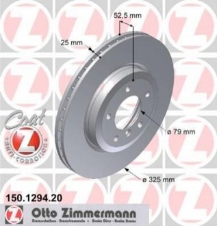 Диск тормозной (передний) BMW 3 (E46) 99-06 (325x25) (с покрытием) (вент.) ZIMMERMANN 150.1294.20