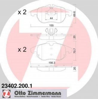 Тормозные колодки (передние) Opel Astra H/Vectra C/Signum/Fiat Croma 03- (Ate-Teves) ZIMMERMANN 23402.200.1 (фото 1)