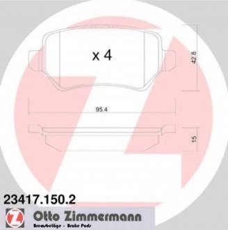 Колодки гальмівні (задні) Opel Combo 01- ZIMMERMANN 23417.150.2 (фото 1)