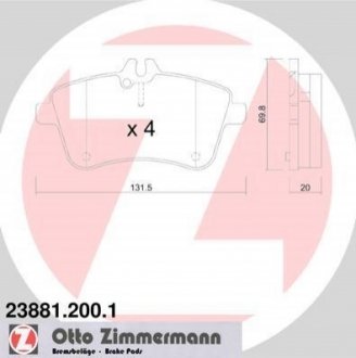 Колодки тормозные ZIMMERMANN 23881.200.1 (фото 1)