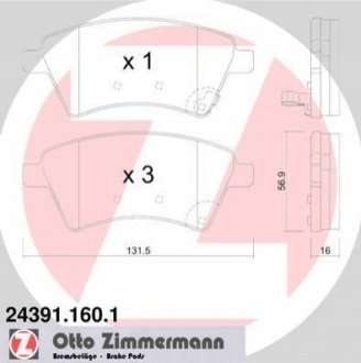 Колодки тормозные передние ZIMMERMANN 24391.160.1 (фото 1)