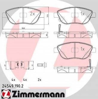 Тормозные дисковые колодки с аксессуарами передние ZIMMERMANN 245491902 (фото 1)