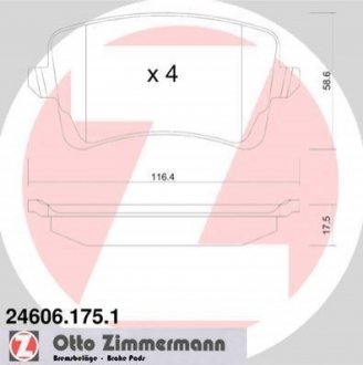 Колодки гальмівні (задні) Audi A4/A5/ Q5 1.8TFSI-3.2FSI 06- (Lucas-Girling) ZIMMERMANN 24606.175.1