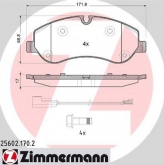 Колодки тормозные (передние) Ford Transit 12- (TRW) (с датчиками) ZIMMERMANN 25602.170.2 (фото 1)