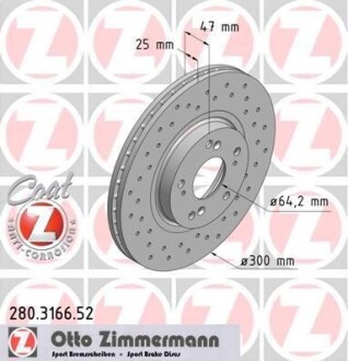Фото диск гальмівний ZIMMERMANN 280.3166.52 Диск гальмівний ZIMMERMANN 280.3166.52