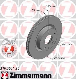 Диск тормозной (передний) Mazda 3 1.5D/2.0/2.2D 13-/CX-3 15- (295x25)(с покрытием)(вентил.) ZIMMERMANN 370.3054.20