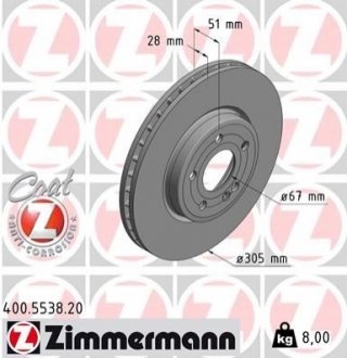 Гальмівні диски передні ZIMMERMANN 400553820 (фото 1)