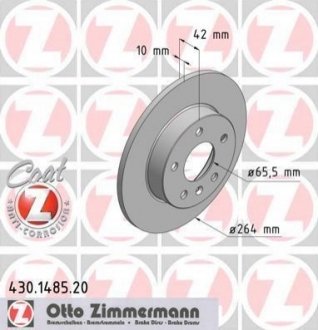Диск гальмівний (задній) Opel Combo 1.7 04- (264x10) (з покриттям) (повний) ZIMMERMANN 430.1485.20